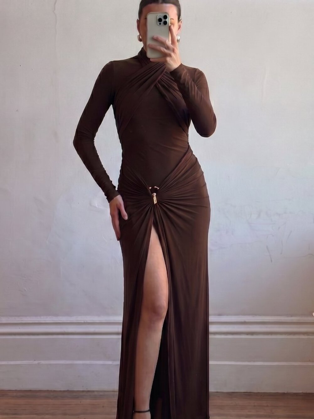 Deme By Gabriella june chocolate brown fitted maxi dress